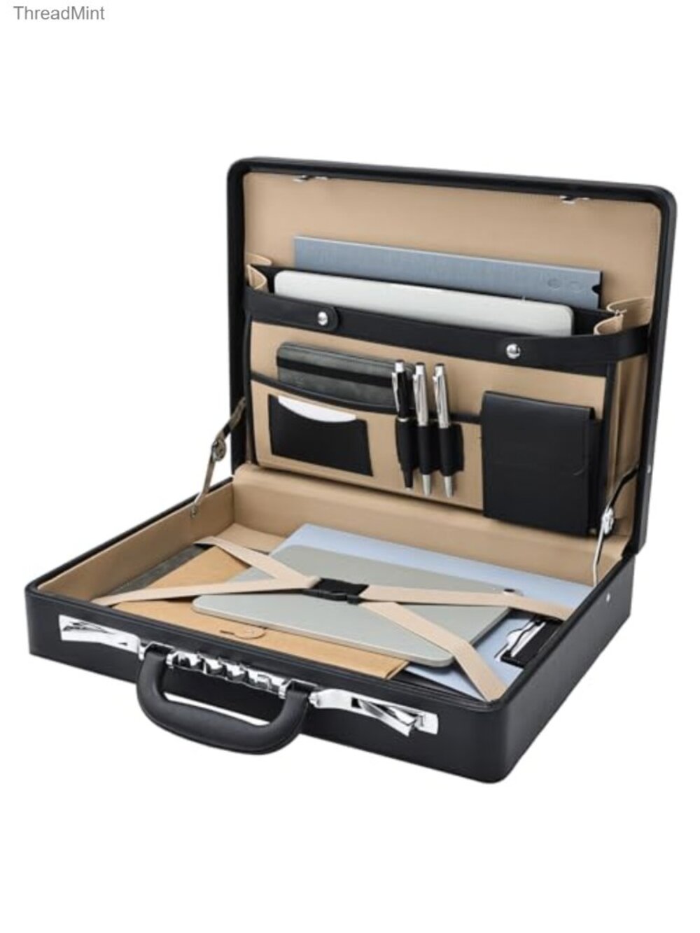 Waterproof Faux Leather Briefcase Attache Case for 16 Inch Laptop Anti-Theft